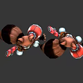 Anthropomorphic Raccoon Characters Standing With Red Cannons And Orange Blue Outfits