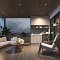 Cozy Home Balcony Design With Wooden Deck Sofa Coffee Table Green Plants And Cabinets