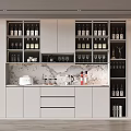 Modern Wine Cabinet Interior With White Cabinets Marble Countertop Wine Bottles Wine Glasses And Drawers