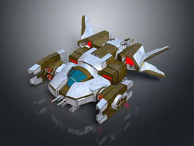 Modern Fighter Jet Featuring Silver Brown Exterior Aerodynamic Wings Blue Cockpit And Red Engine Lights 3d model