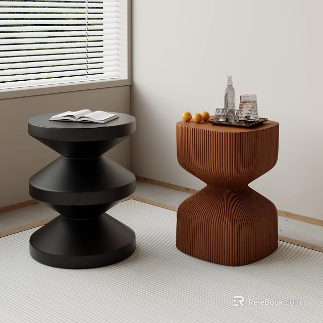 Modern Black and Brown Side Tables with Unique Design Open Book Oranges Glass Decor 3d model 
