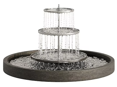 Three Tiered Garden Fountain With Circular Tray And Pebbles Flowing Water 3d model