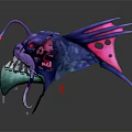 Purple Pink Game Movie Character With Sharp Teeth Green Tongue And Red Eyes