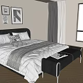 Elegant Double Bed With Tufted Headboard White Bedding And Black White Wall Art