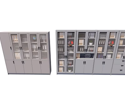 Modern Office Storage Cabinets With Glass Doors Drawers And Organized Files 3d model