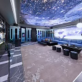Modern KTV Interior With Starry Sky Ceiling Large Screen Comfortable Sofa Coffee Tables And Microphone 3d model