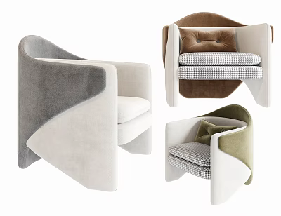 Modern Single Sofa in Velvet with Gray Brown Green Tones and Cushioned Armrest Design 3d model