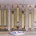 Modern Room Divider With Gold Metal Frame And Grid Pattern Design 3d model