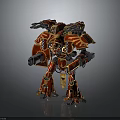 Detailed Red and Yellow Mechanical Robot Warrior with Weapons and Armor in Standing Position