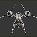 Mechanical Game Movie Character With White Black Orange Accents And Futuristic Winged Quadruped Design