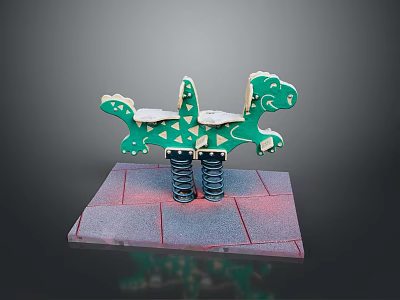 Green Dinosaur Shaped Children's Seesaw With Spring Base For Playground Use 3d model