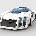 Building Blocks White Sports Car With Black Accents And Blue Details And Transparent Windows