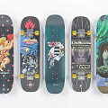 Assorted Skateboard Decks With Diverse Artistic Graphics And Creative Designs 3d model