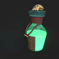 Medical Device Green Glowing Bottle With Rope Knot And Mossy Label For Medical Use