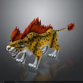 3D Rendered Cheetah With Red Flame Mane Red Tail Tip Yellow Spotted Body White Paws