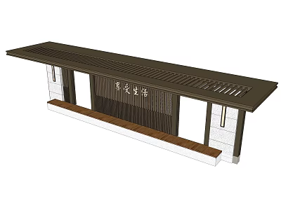 Modern Pergola Structure With Wooden Lattice Roof And Stone Support Columns 3d model