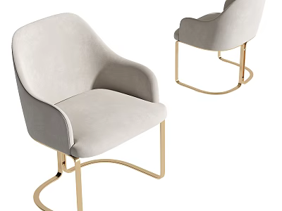 Stylish Light Beige Upholstered Dining Chair With Gold Metal Curved Legs 3d model