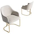 Stylish Light Beige Upholstered Dining Chair With Gold Metal Curved Legs