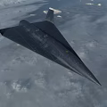 Sleek Black Fighter Jet Flying High Above Clouds Showcasing Advanced Aerodynamic Design