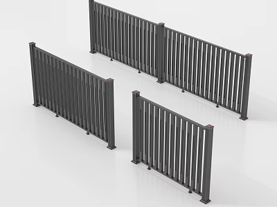 Modern Black Metal Railings With Vertical Slats And Sturdy Support Base 3d model