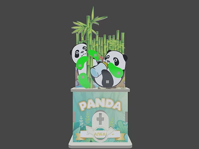 Panda Game Character With Bamboo Cross Sign And 100 Percent Pedestal Design 3d model
