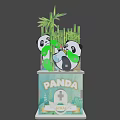 Panda Game Character With Bamboo Cross Sign And 100 Percent Pedestal Design