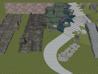 Natural Garden Stepping Stones Winding Path With Green Grass And Stone Slabs 3d model