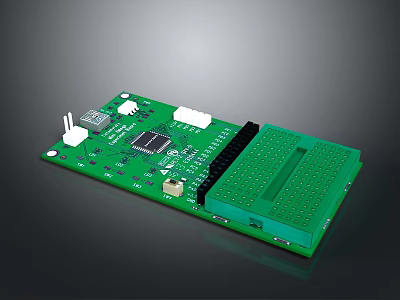 Green Electronic Circuit Board With Microchip Components And Connector Slots 3d model