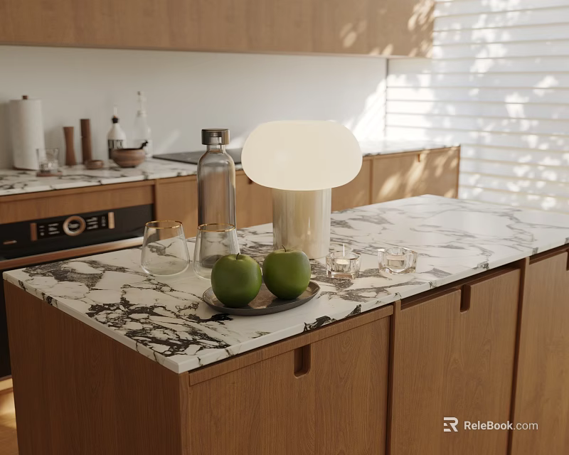 Tableware Set Placed On Modern Kitchen Marble Countertop 3d model 