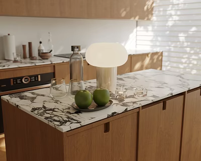 Tableware Set Placed On Modern Kitchen Marble Countertop 3d model
