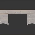 Classic Wooden Desk With Black Marble Top And Multiple Metal Handle Drawers For Home Office