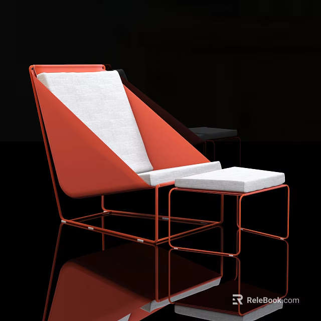 Modern Leisure Chair With Orange Frame White Cushion And Matching Ottoman 3d model 