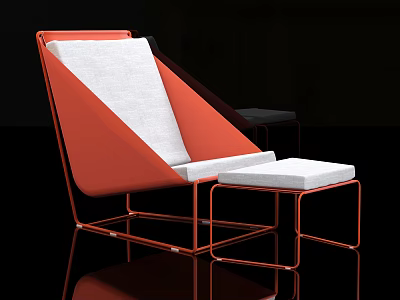 Modern Leisure Chair With Orange Frame White Cushion And Matching Ottoman 3d model