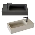 Modern Countertop Washbasin Designs In Gray And Beige With Black Faucets