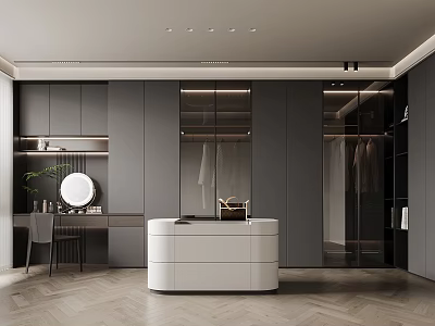 Modern Walk In Closet Interior With Dressing Table And Island Cabinet 3d model