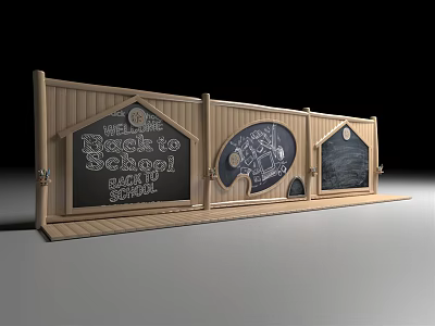 Wooden Frame Chalkboard Display For The Rooke School With Decorative Elements 3d model