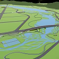 Park Landscape With Winding River Green Areas Connecting Paths And Surrounding Terrain