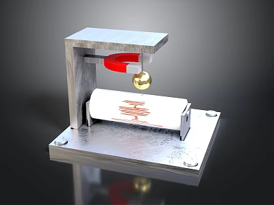 Experimental Mechanical Equipment With Metal Frame Red Component Golden Ball And Scroll With Red Patterns 3d model