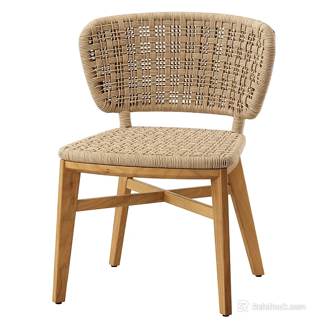 Natural Woven Single Chair With Wooden Legs And Minimalist Rustic Design 3d model 