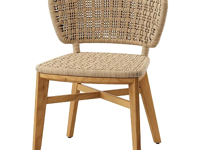 Natural Woven Single Chair With Wooden Legs And Minimalist Rustic Design 3d model