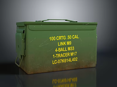 Green Military Ammunition Box With 50 Caliber Link M9 Ball M33 And Tracer M17 3d model