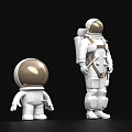 Two Astronaut Figures Large and Small in White Spacesuits with Gold Helmets Backpack on Larger