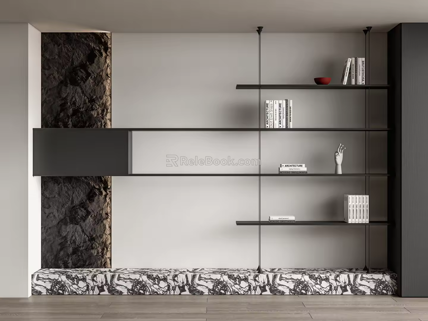 Modern bookcase bookshelf book decoration combination rubble background wall 3d model