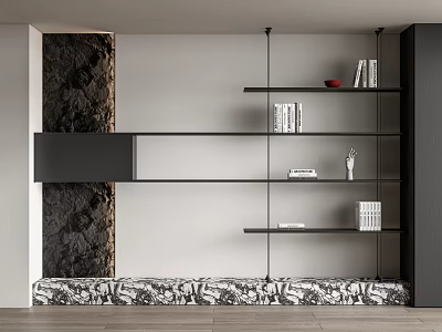 Modern bookcase bookshelf book decoration combination rubble background wall 3d model