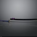 Samurai Sword With Blue Handle Black Scabbard Purple Decoration And Sharp Blade