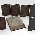 Antique Decorative Books Collection With Ornate Covers Open Pages And Various Colors