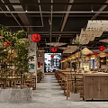 Traditional Hotpot Restaurant Interior With Wooden Tables Red Lanterns And Classic Decorations