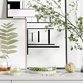 Stylish Ornamental Decor Collection With Framed Art Green Plants Diffuser Bottles And Ceramic Vases