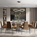 Elegant Modern Dining Table Set With Round Table Checkered Chairs And Wine Cabinet 3d model