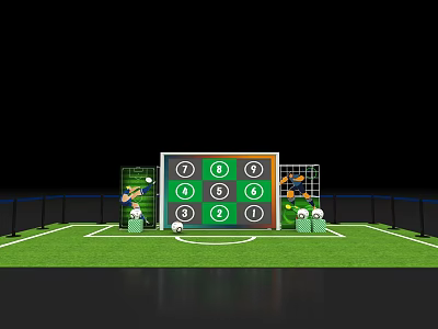 Creative Art Installation With Football Field Green Target Board And Soccer Balls 3d model
